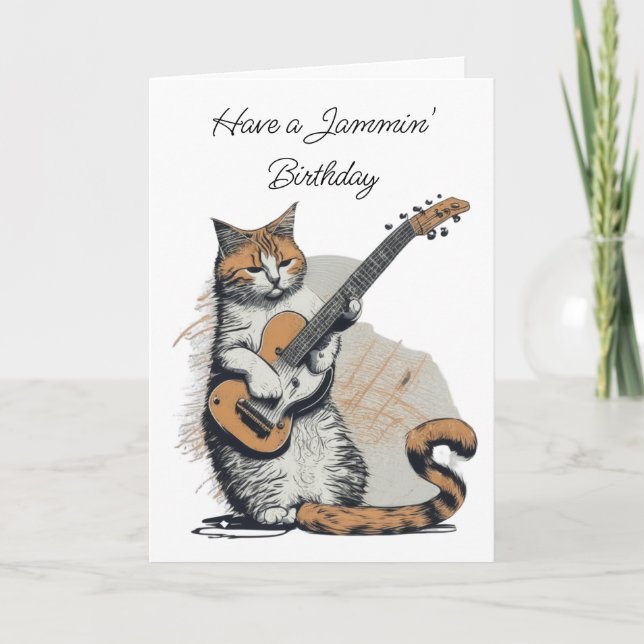Tarjeta El gato del Naranja de Guay Jamming en la guitarra (Anverso)