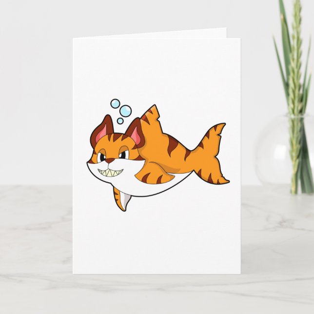 Tarjeta El gato del tigre como tiburón en el agua. PNG (Anverso)