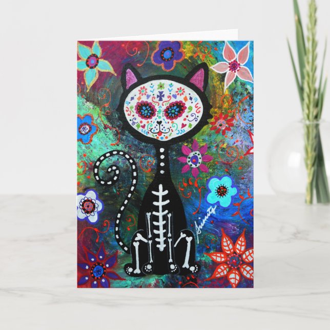 Tarjeta El Gato Dia de los Muertos de Prisarts (Anverso)