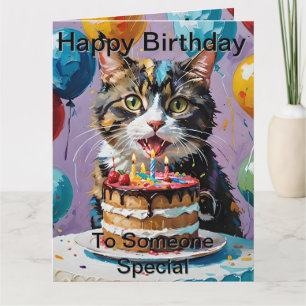 Tarjeta El Gato Disfrutando Del Arte Acrílico De Pastel De