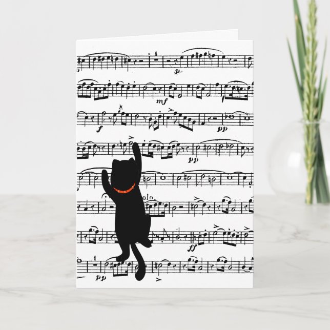 Tarjeta El gato escala en el cumpleaños de la música (Anverso)