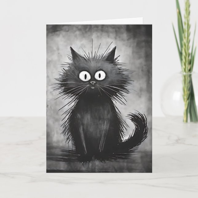 Tarjeta El gato escrupuloso y estresado piensa en ti (Anverso)
