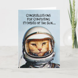 Tarjeta El gato espacial divertido de los 17 años de su hi
