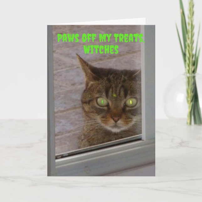 Tarjeta El gato espeluznante desaparece de mis trajes bruj (Anverso)