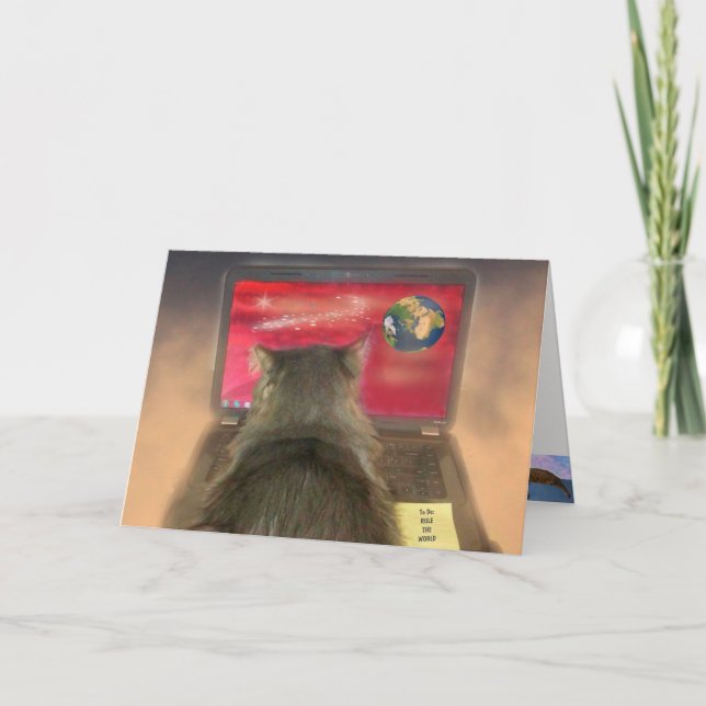 Tarjeta El gato gobierna el cumpleaños mundial (Anverso)