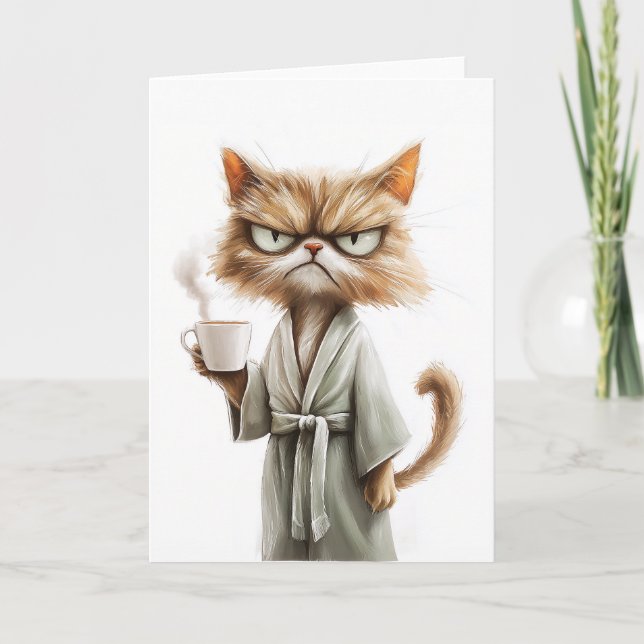 Tarjeta El gato gruñón necesita café (Anverso)