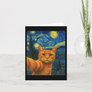 Tarjeta El gato naranja Selfie Van Goghs Starry Night Cat