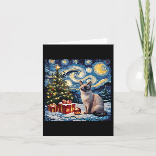 Tarjeta El gato navidad Siamese Art Van Gogh La Noche Star (Anverso)