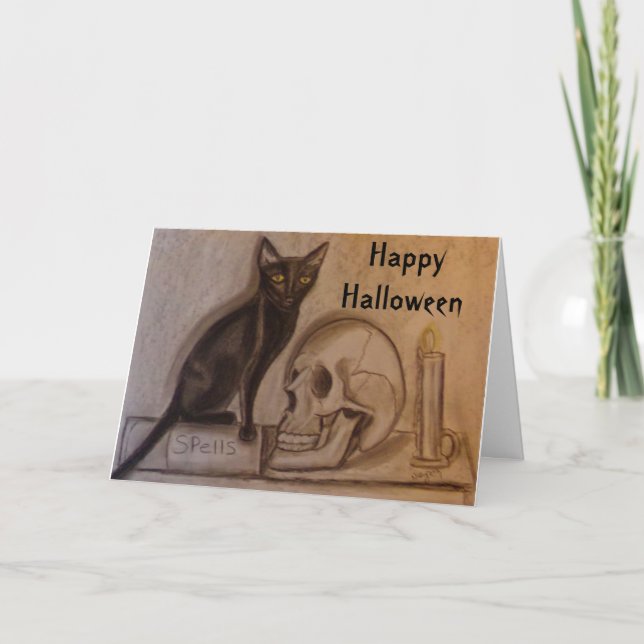 Tarjeta El gato negro deletrea - Halloween - (Anverso)