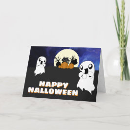 Tarjeta El gato negro fantasma de Halloween es espeluznant