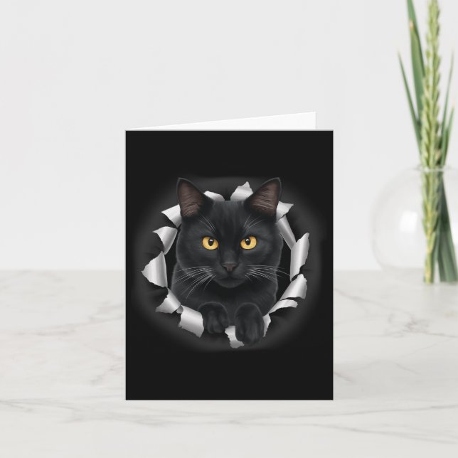 Tarjeta El gato negro lindo parece de la tela desgarrada p (Anverso)