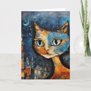 Tarjeta El gato por la noche en la ciudad