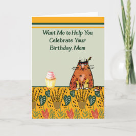 Tarjeta El gato quiere ayudar a la madre a celebrar el cum