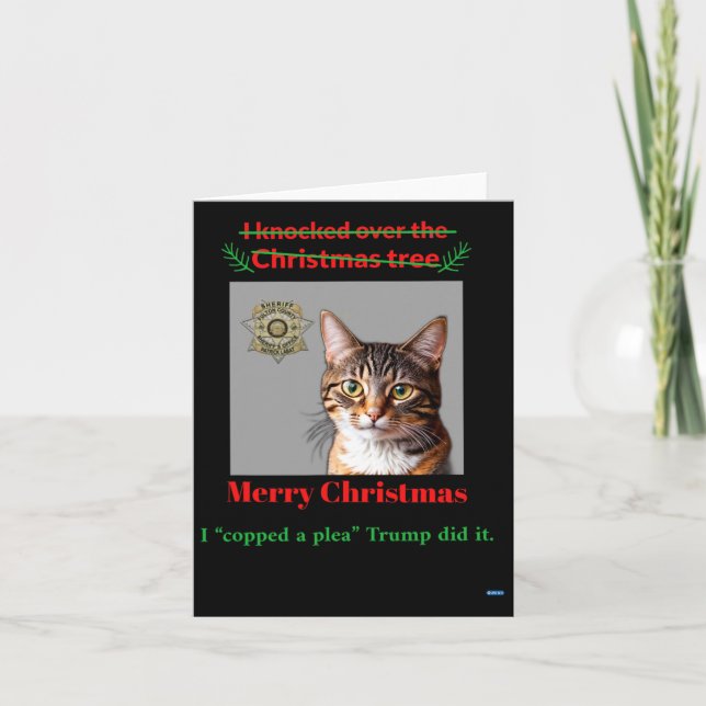 Tarjeta El Gato Se Aprecia Sobre El Árbol De Navidad (Anverso)