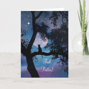 Tarjeta El gato y la luna se sienten mejor, ponte bien pro