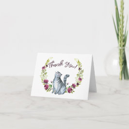 Tarjeta El gato y las flores de la acuarela le agradecen
