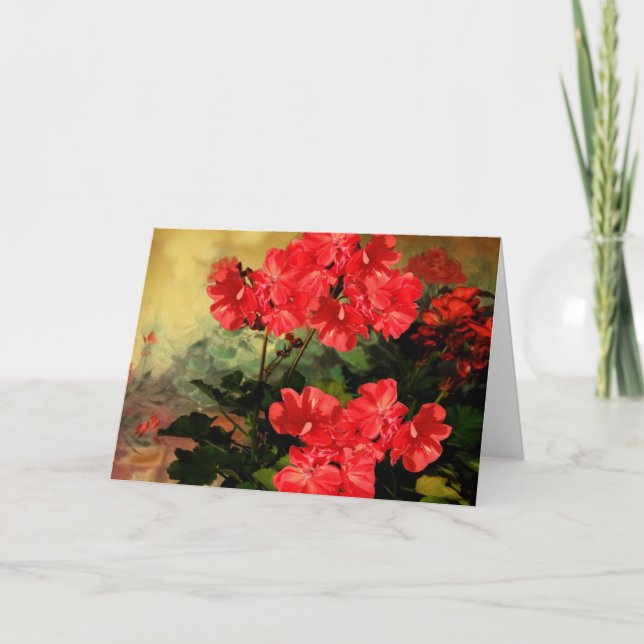 Tarjeta El geranio rojo del estilo antiguo florece los (Anverso)
