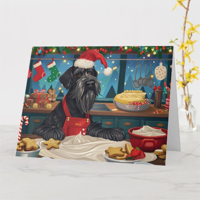 Tarjeta El gigante Schnauzer Holiday Baking: Navidades fes (flor amarilla)
