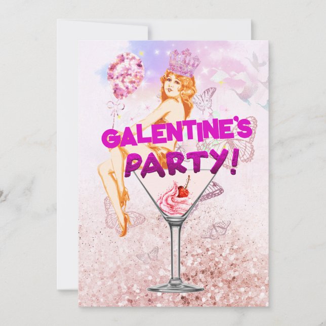 Tarjeta El glamoroso y rosa Fiesta del Día de Galentine (Anverso)