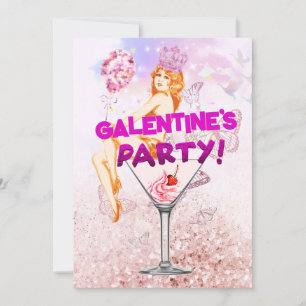 Tarjeta El glamoroso y rosa Fiesta del Día de Galentine