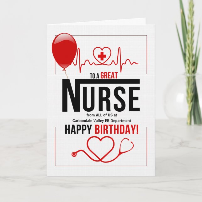 Tarjeta El globo rojo de cumpleaños de la enfermera (Anverso)