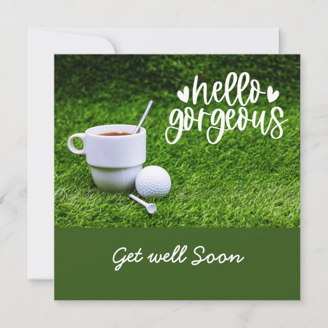 Tarjeta El golf se va bien pronto con una taza de té y una (Anverso)