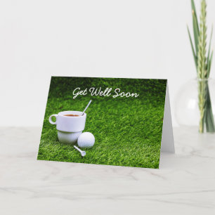 Tarjeta El golf se va bien pronto con una taza de té y una