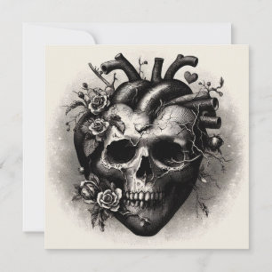 Tarjeta El Gótico Vintage Skull Heart Valentine Retro Horr