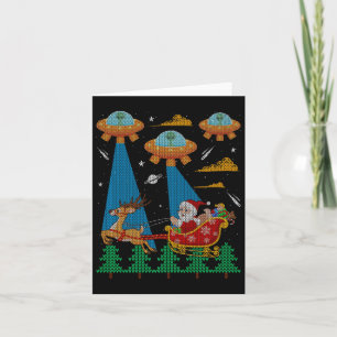 Tarjeta El gracioso Alien Ufo Santa Sleigh Navidades feos