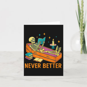 Tarjeta El gracioso Skeleton leyendo libro en Coffin nunca