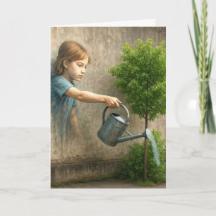 Tarjeta El graffiti chica que pinta el pensamiento de ti