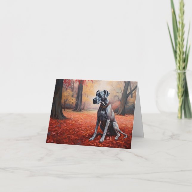 Tarjeta El gran danés en otoño inspira la caída de las hoj (Anverso)