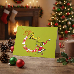 Tarjeta El Grinch tocando la alegre bocina de Grinchmas