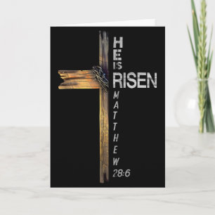 Tarjeta Él ha resucitado Cruz cristiana Jesús Versículo de