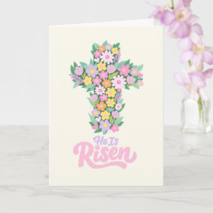 Tarjeta Él ha Resucitado Cruz Floral Cristiana de Pascua
