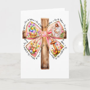 Tarjeta Él ha resucitado Jesús Coquette Bow Pascua Cruz Mu