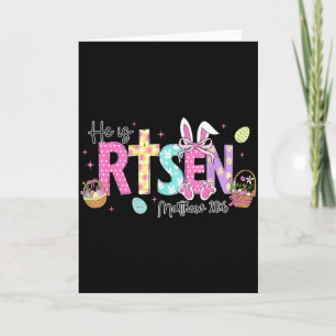 Tarjeta Él ha resucitado Jesús cristiano conejo huevos Hap