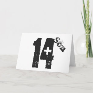 Tarjeta El hijo cumple 14 años, blanco y negro.