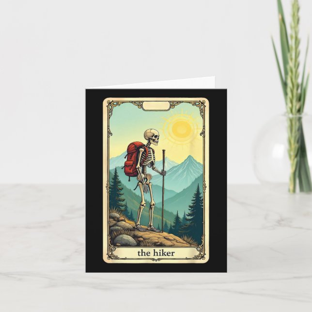 Tarjeta El Hiker Tarot Card Skeleton Mountain Senderismo (Anverso)