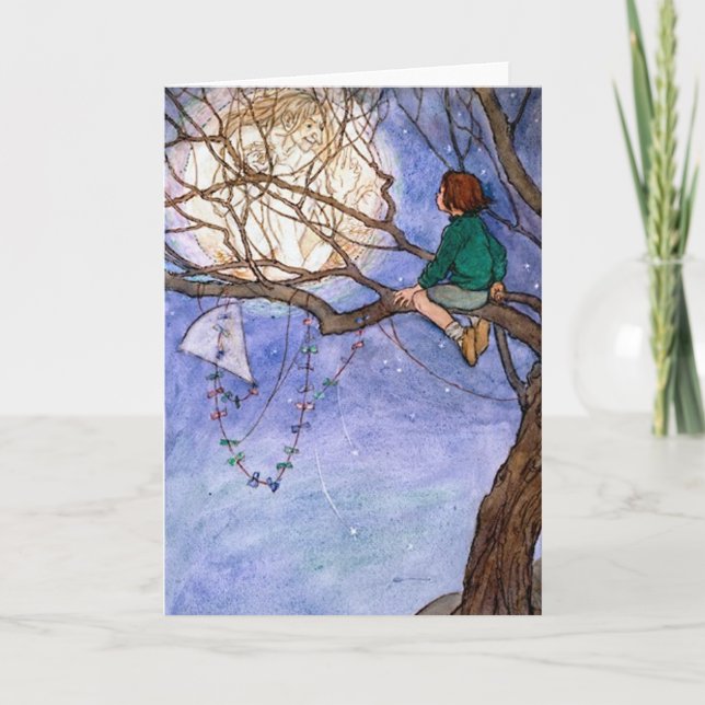 Tarjeta El hombre en la carta de felicitación de la luna (Anverso)