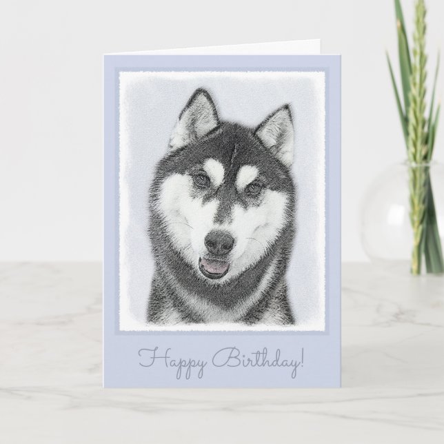 Tarjeta El Husky Siberiano (blanco y negro) pinta arte de  (Anverso)