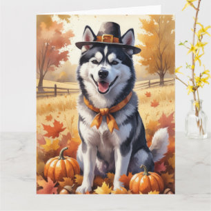 Tarjeta El Husky Siberiano En Otoño Deja El Arte De Acción