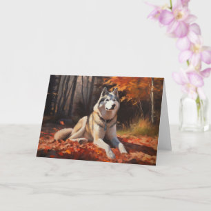 Tarjeta El Husky Siberiano en otoño se inspira en las hoja