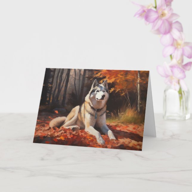 Tarjeta El Husky Siberiano en otoño se inspira en las hoja (Orquídea)