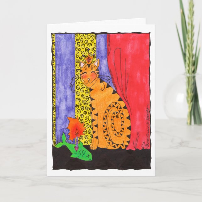 Tarjeta El Ilustracion de un gato kitsch feliz cumpleaños (Anverso)