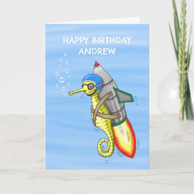 Tarjeta El increíble caballito de mar cohete amarillo (Anverso)
