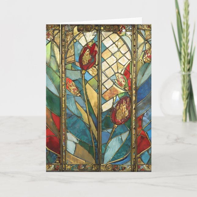 Tarjeta El Jefe Rojo de Vidrio Manchado atiende al amanece (Anverso)