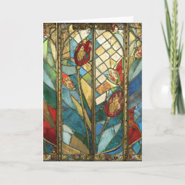 Tarjeta El Jefe Rojo de Vidrio Manchado atiende al amanece