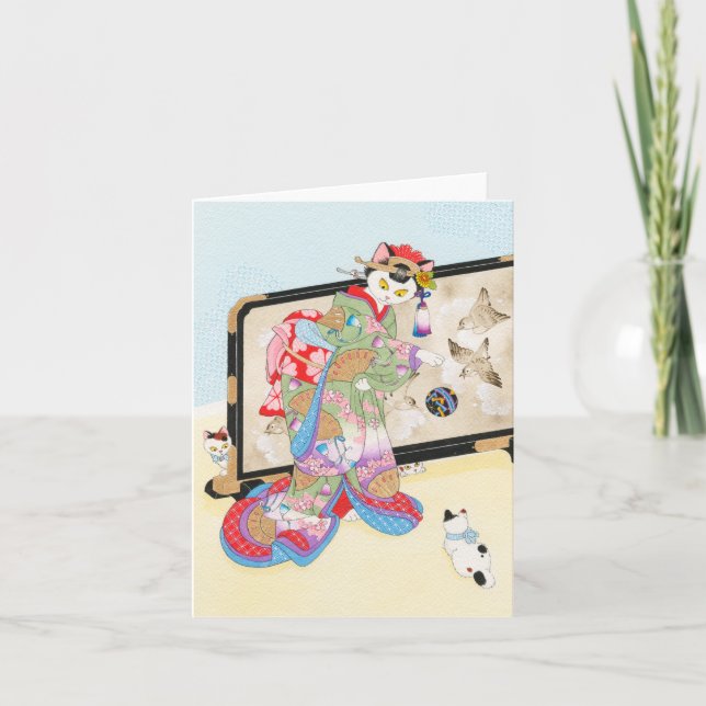 Tarjeta El jugar con los gatos Ukiyoe Notecard Moussart (Anverso)