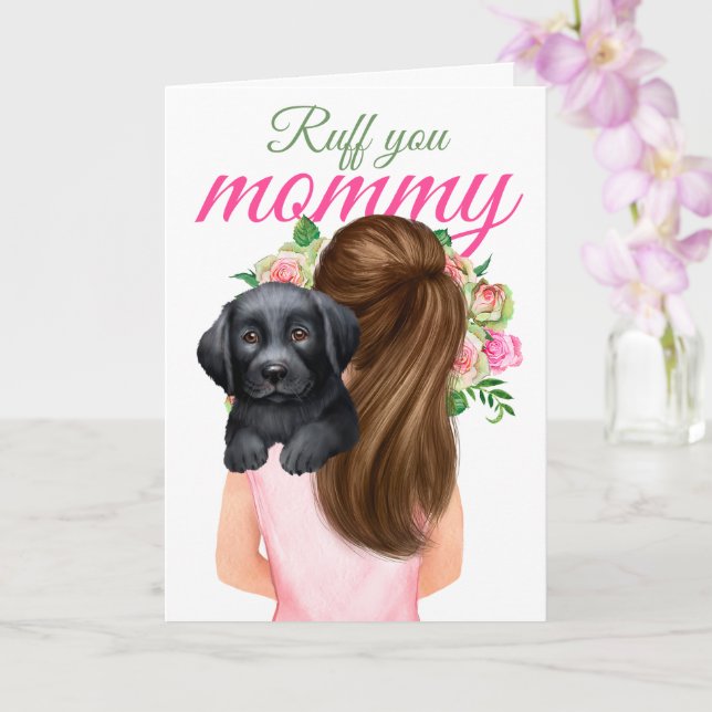 Tarjeta El Labrador Negro Cachorro Con La Mujer Ruff Mamá (Orquídea)